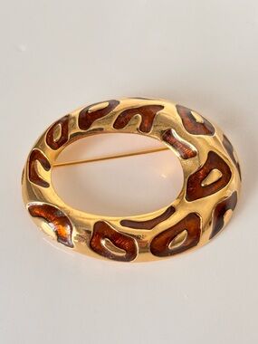 Exotic Designer Jackie Collins Couture Enamel PANTHER Gold Tone Brooch, 1980's